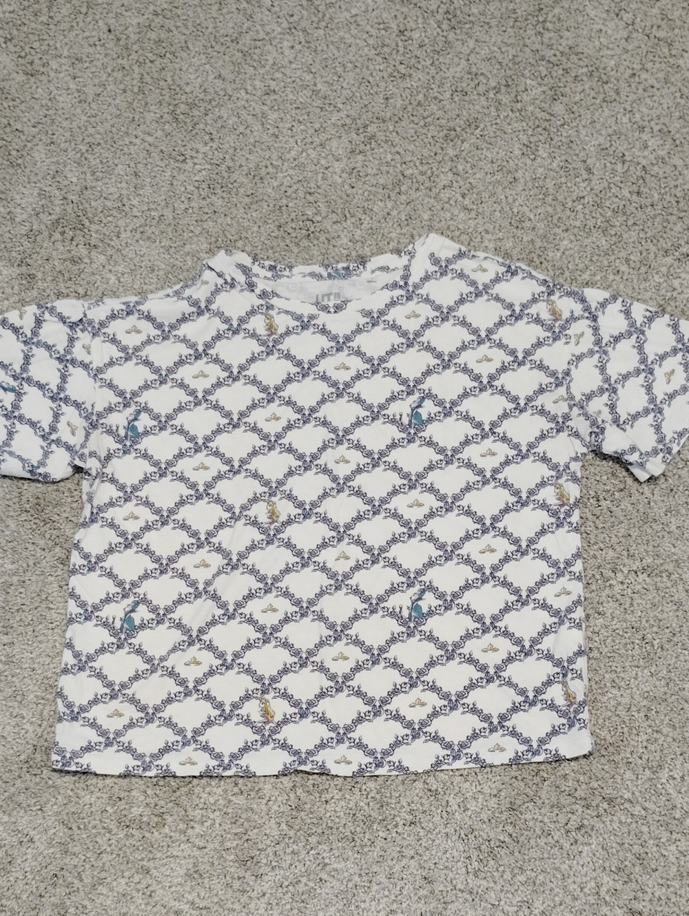 Disney Uniqlo White Short-Sleeve Tee with Sleeping Beauty Floral Pattern